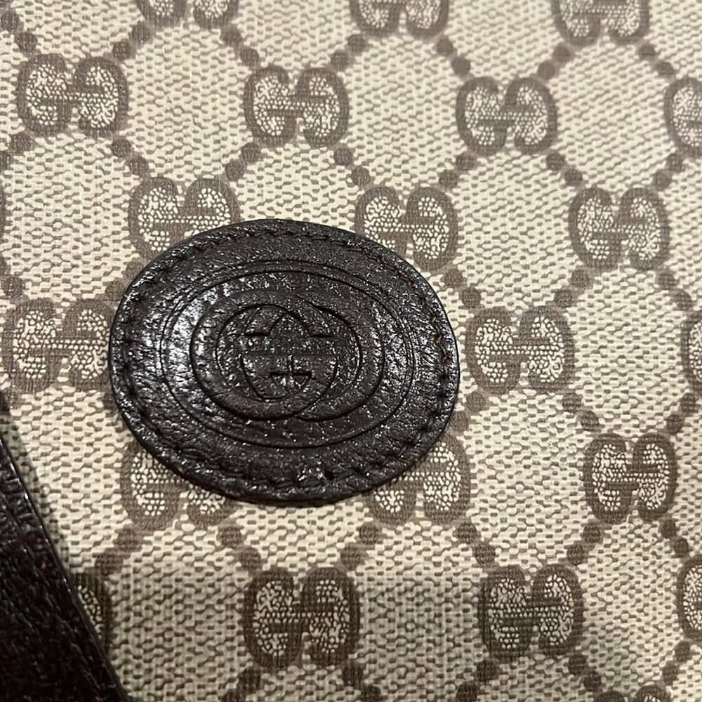 Gucci GG Coated Canvas & Brown Large Leather Tote Shoulder Overnight Bag EUC - Picture 7 of 12